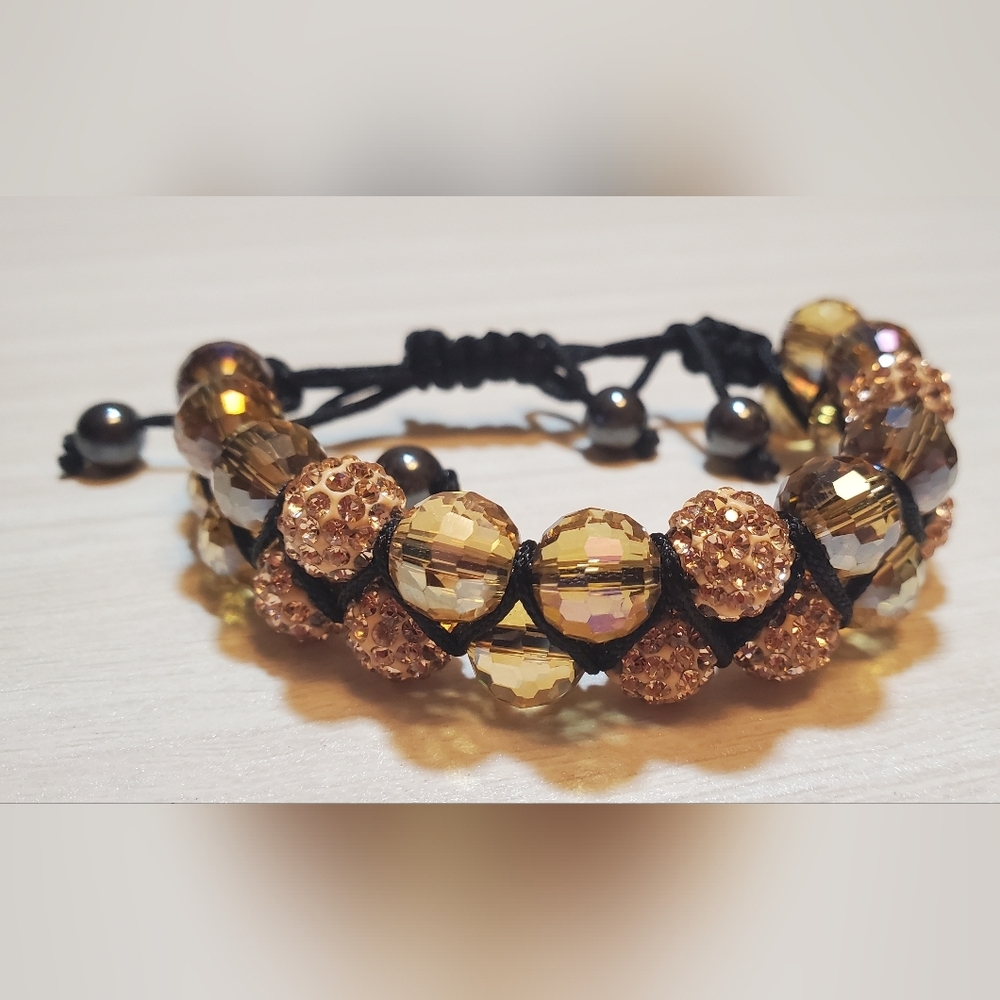 4 for $25 Elegant Honey Amber Adjustable Beaded Bracelet With Jewels